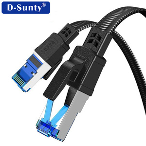 สายแพทช์สำหรับโทรคมนาคม Cat8 SFTP แบบแบนถัก 30AWG สีดำเทา สายสำหรับตู้สื่อสาร โครงการพลังงานสีเขียว - Product Image 4
