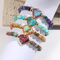 Valentijnsdag Moederdag Liefdesgeschenk Elastische Multicolor Vierkante Imperial Stone Elastische Hart Charm Armband Sieraden Fabriek