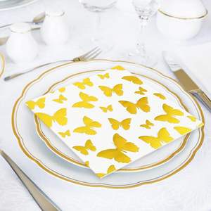 थोक 2-प्लाई सोने की पन्नी पोलका डॉट नैपकिन सफेद प्रिंटेड पेपर नैपकिन सफेद मुद्रित पेपर नैपकिन बैग - Product Image 4