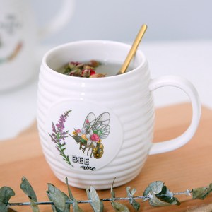 Ceramic <b>Mug</b> with <b>Bee</b> and Lavender Design - Pastoral Coffee Milk Breakfast Cup - Product Image 3