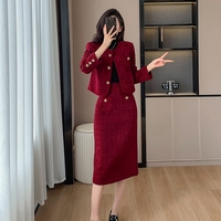 Ensemble élégant pour femme, nouvelle collection automne, style rétro, avec franges, petit coupe-vent, jupe mi-longue, ensemble deux pièces en feutre épais