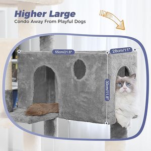 <strong>Large</strong> <strong>Cat</strong> <strong>Tree</strong> Tower: 53&quot; Tall, Super Spacious Condo, Wide Perch, Scratching Posts, Grey, Indoor Kittens Furniture - Product Image 2