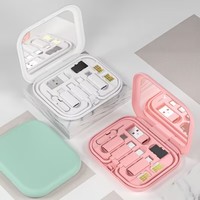 Câble de charge multifonction 6-en-1 USB-C vers USB-C pour téléphone portable, adaptateur micro USB, charge rapide, boîte de rangement avec miroir