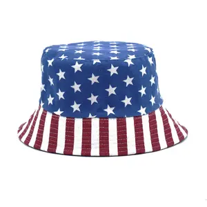 高品质美国国旗印花帆布成人渔夫斗帽