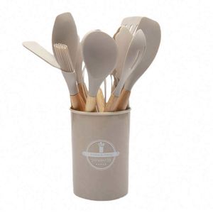 Juego de Utensilios de Cocina Desechables Antiadherentes de 12 Piezas con Mango de Madera, Resistentes al Calor, Aptos para Lavavajillas, Utensilios de Cocina Sostenibles - Product Image 4