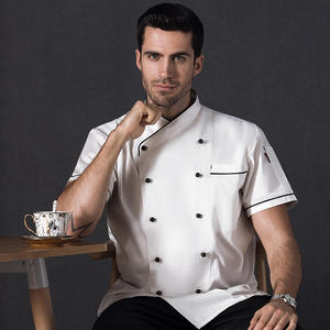 Vêtements de chef professionnels noirs à manches courtes pour la cuisine, bar, uniforme de chef doux avec poche, veste de <span class=keywords><strong>cuisinier</strong></span> unisexe respirante - Product Image 4