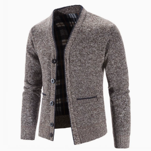 <b>Men's</b> Knit <b>Cardigan</b> Sweater V Neck Button Front Plaid Lined <b>Long</b> Sleeve Fall Winter Outerwear - Product Image 6