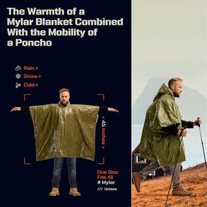 Poncho de Emergencia Ligero, Forro de Manta de Mylar, Resistente al Fuego, Impermeable y al Viento, Poncho Verde para Lluvia, para Todas las Estaciones, para Acampar - Product Image 2
