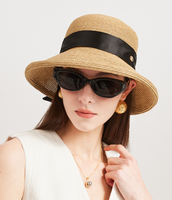 Chapeau de paille élégant à nœud et ruban, style sombrero, en herbe de riz, pour adultes, idéal pour l'été, les voyages, le cyclisme, la pêche et les activités de plein air