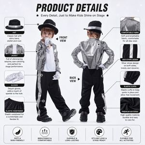 Costume Michael Jackson pour enfants, vêtements d'Halloween pour garçons, style hip-hop des années 80, performance sur scène, cosplay - Product Image 2