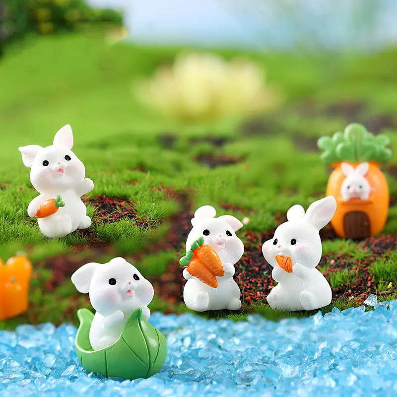 Yeni Mini paskalya tavşanı minyatür 3D reçine zanaat hayvan dekoratif bahçe Gnome süsleme, DIY kaynağı oyuncak aksesuarı peyzaj sahne