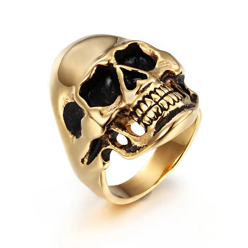 Anillo de cabeza de calavera de acero y titanio para hombre, joyería de estilo Punk con personalidad creativa, venta al por mayor