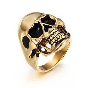 Punk style domineering men's titanium steel skull head ring gold creative personality rings men skull new jewelry wholesale