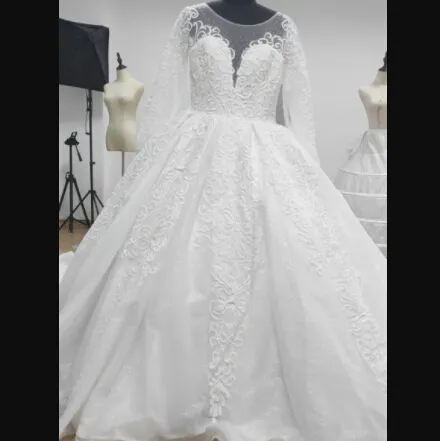 Vestido de novia de lujo con foto Real, apliques de encaje blanco de talla grande, manga larga, africano, personalizado, gama alta, 2021