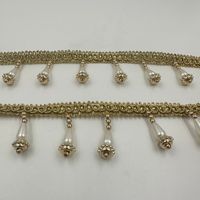 ERKOUMI Tissu de dentelle de mode de luxe perlé, avec bordure en dentelle, orné de perles cousues à la main et de franges à pampilles, pour mariée, sacs, colliers et accessoires