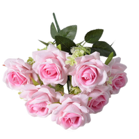 Bouquet de fleurs artificielles en velours fait main, 7 têtes, rose rouge, pour mariage et décoration intérieure, pour la fête des mères