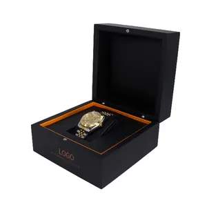 Vente chaude haut de gamme à clapet emballage de stockage de cadeau boîte de montre en bois rustique noire