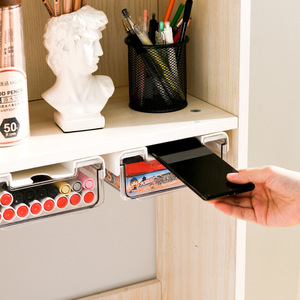 Clear Plastic Under <b>Desk</b> <b>Drawer</b> Storage Organizer Rectangle Covered Office Stationery Holder For Desktop Use - Product Image 6