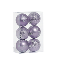 Boules de Noël violettes lavande 6 pièces 6 cm avec motif étoile en relief, incassables, pour suspendre à l'arbre de Noël, coffret cadeau en PVC