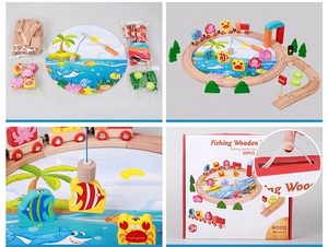 Jouet éducatif multifonction 2 en 1 pour enfants : train en bois sur rail et <span class=keywords><strong>jeu</strong></span> de pêche magnétique - Product Image 6