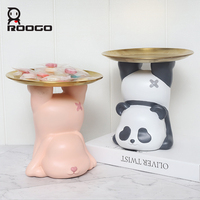 Roogo Panda Statue en résine décorative tirelire de stockage multifonction avec style animal mignon pour ornement de bureau d'entrée