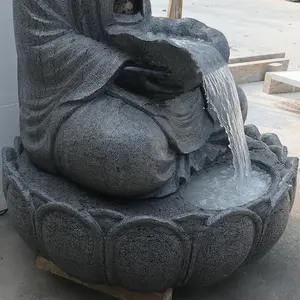 hersteller benutzerdefinierter Naturstein schwarz handgeschnitzt Marmor im Freien Garten Buddha-Statuen Brunnen-Skulptur