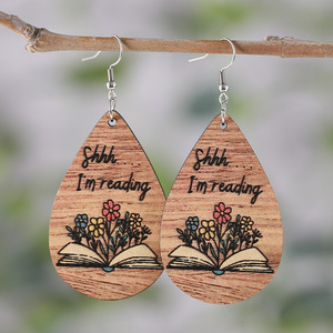 Pendientes de madera Nuevos pendientes personalizados en forma de gota de agua Regalo del día del maestro Pendientes de madera de doble cara para mujeres Uionen 986 - Product Image 1