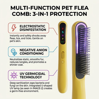Peigne anti-puces électrique en gros pour animaux de compagnie, 3 rangées, avec écran LED, pour éliminer les puces et les poux