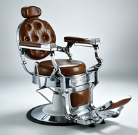 Fauteuil de barbier hydraulique réglable en cuir marron rétro avec cadre chromé poli pour usage commercial en salon