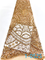 Tissu en dentelle africaine de luxe 2026 moins cher, avec perles, broderie dorée haut de gamme, sequins et maille de tulle perlée, pour robe de mariée et de femme