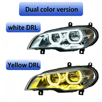 Feux avant LED LIANGTU pour BMW X5 E70 08-13, feux avant jaunes et blancs DRL, yeux d'ange bicolores, phares LED complets, fourniture d'usine
