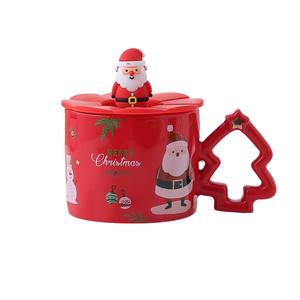 Tasses et soucoupes en céramique en forme de sapin de Noël avec couvercle et cuillère, design créatif, pour cadeaux de fin d'année (vente en gros) - Product Image 5