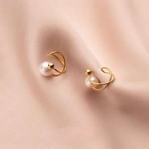 Pendientes de Perlas de Agua Dulce Chapadas, Minimalistas, con Clip para la Oreja, <span class=keywords><strong>Sin</strong></span> Perforación, Modernos, Juego de Aros Franceses - Product Image 3