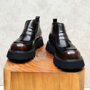 Chaussures en cuir à bout carré ultra-modernes et tendance de haute qualité, fabriquées en cuir véritable avec lacets, légères et antidérapantes pour l'automne - Product Image 5