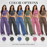 Ensemble deux pièces pour femme, crop top violet et pantalon large en nylon tricoté épais, style streetwear Y2K vintage délavé, avec logo personnalisé, fabrication sur mesure.