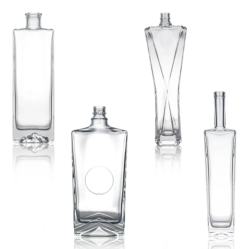 En iyi fiyat 700ml 750ml boş cam şişe kare şekli viski votka için özel cam likör şişesi