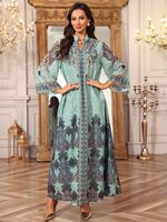 Abaya de luxe turquoise pour femmes musulmanes de Dubaï, robe longue modeste avec motif cachemire transparent, accessoire vestimentaire traditionnel