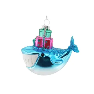 Ocean Animal Blue Christmas Glass Bauble Animal Whale Figurine Ornament Kids Favor Gifts Christmas Tree Ornament Crafts