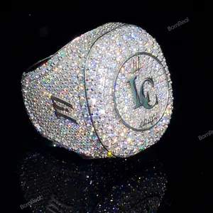 Kundendefinierter Diamant-Test-Zertifikat VVS Moissanit 925 Silber Letter Cross Ring vergoldet Iced Out Hip Hop Ring feiner Schmuck für Männer