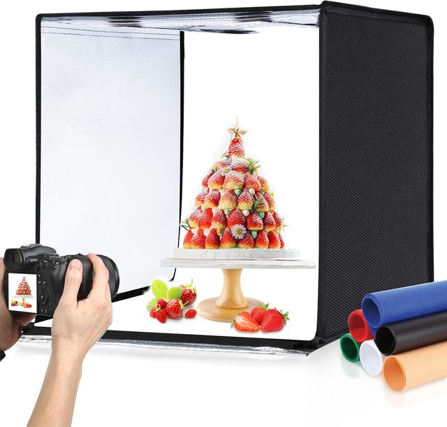 PULUZ 24x24 Inch Professional Photo Studio Light Box with 120 LEDs Dimmable 6 Backdrops for Jewelry/Food Photography