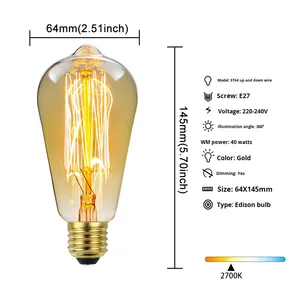 Edison thay đổi độ sáng bóng đèn với lớn <span class=keywords><strong>E27</strong></span> vít cơ sở sáng tạo vòng trong nhà trang trí nội thất ánh sáng 130V đồng thau và vật liệu thủy tinh - Product Image 5