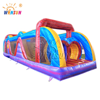 WINSUN Double Trampoline Gonflable Géant Coloré en PVC avec Parcours d'Obstacles et Jeu de Course, Souffleur Inclus, Kits de Réparation Inclus