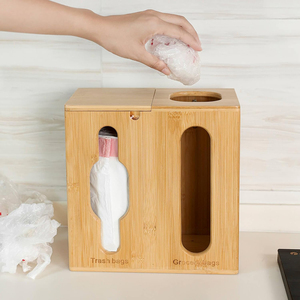 2 in 1-porta sacchetti di plastica di bambù con grande capacità di stoccaggio e Design a parete - Product Image 2