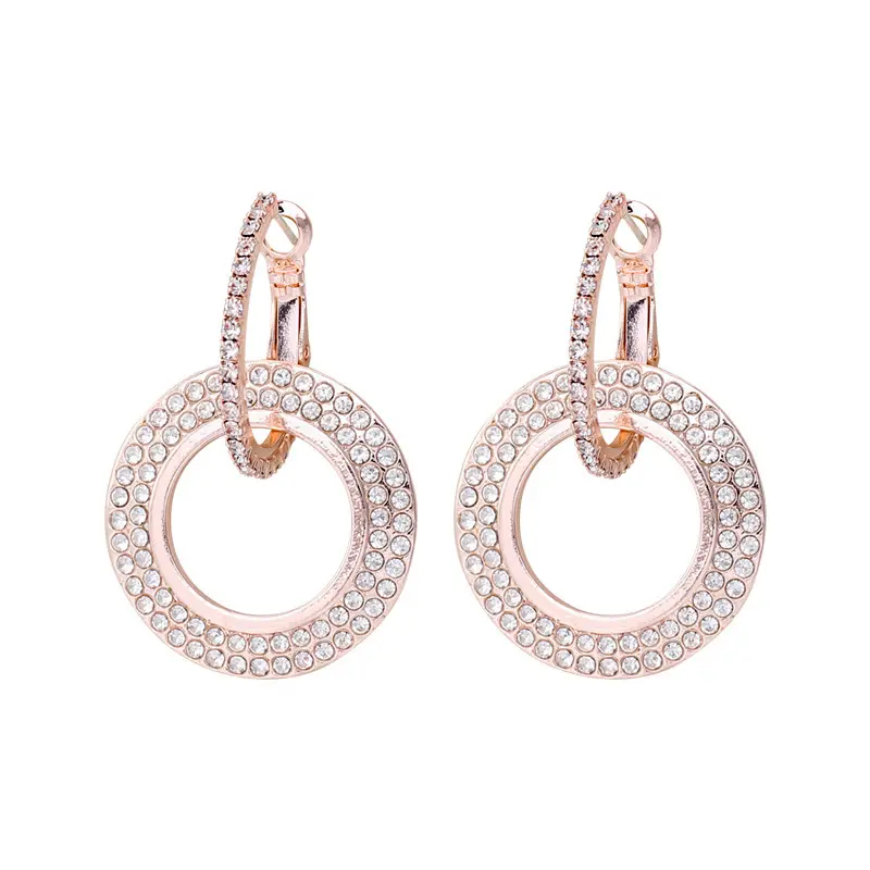 Pendientes circulares de diamantes de moda para mujer, diamantes de imitación chapados en oro, pendientes de aro de lujo, joyería