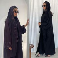 Ensemble robe Abaya HANO Dubaï avec écharpe, robe brodée noire pure, ensemble hijab, vêtements islamiques pour femmes musulmanes
