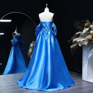 Jancember LSZ255 Proms pesta malam Arab Satin biru manik-manik elegan dengan rok panjang - Product Image 2