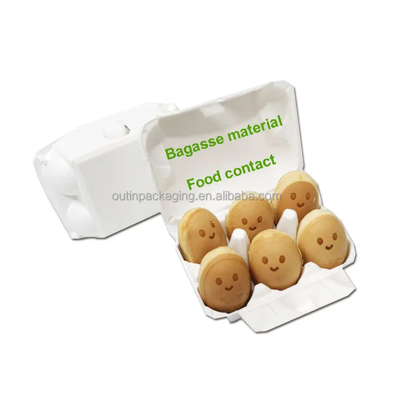 環境に優しい紙パルプ卵カートンリサイクル可能な紙卵ボックスワッフル食品包装用の生分解性バガスパルプエッグトレイ