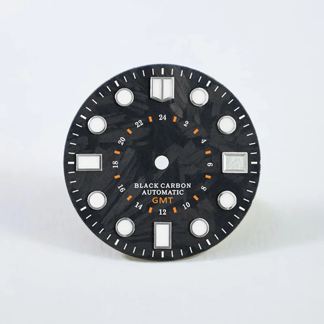 Customized Brand Logo 28.5mm Carbon Fiber Dial MM Index GMT BGW9 C3 Luminous for NH34 GMT Watch Dials Face parts Manufacturer