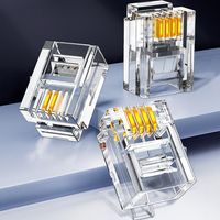 SAMZHE - Caja de 100 Conectores Telefónicos RJ11 de 3U y 6 Pines, Chapados en Oro, Conector de Cable Telefónico de 2 Conductores, Conector de Voz para Teléfono
