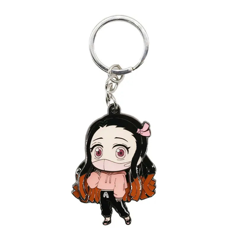 No minimum in stock anime metal keychains black nickel hard enamel keychain with different type keyring